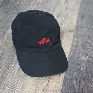 Stussy Black Hat with Red Embroidery